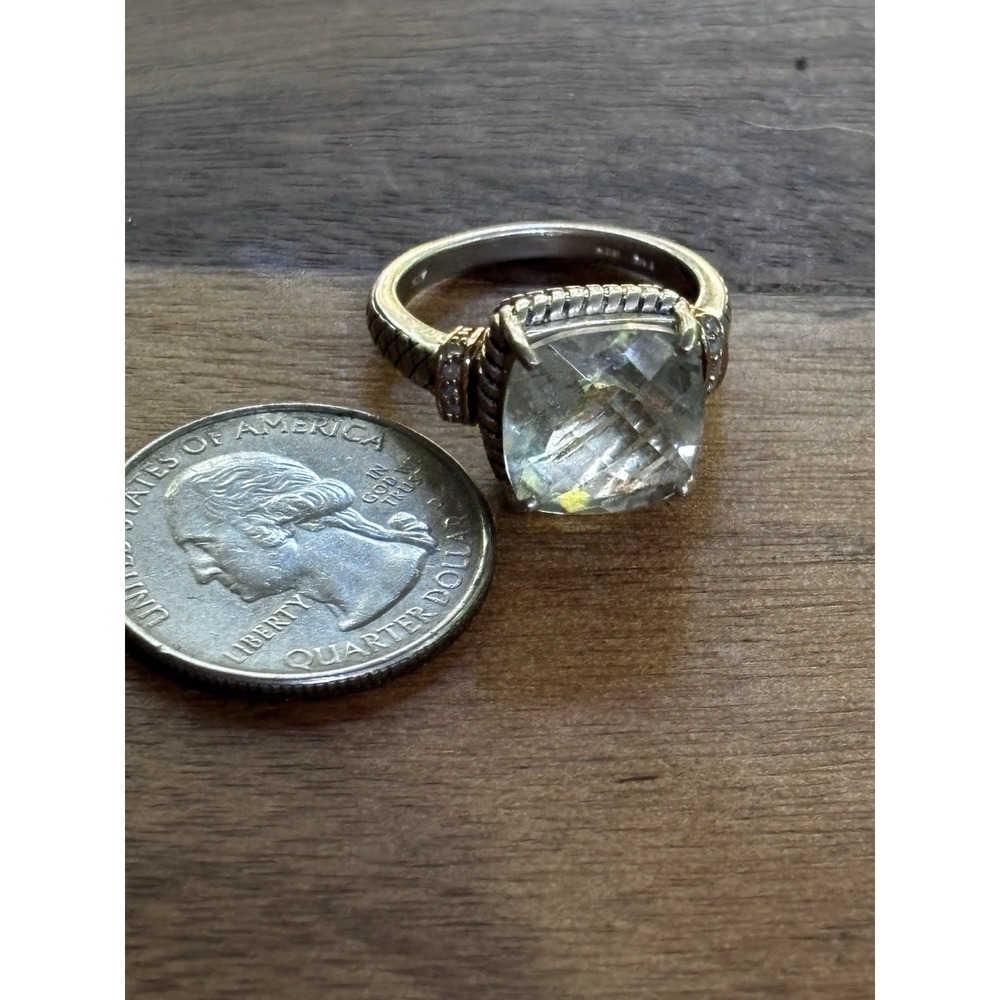 14K 925 MCF Green Amethyst Praisolite 10 Diamond Pillow cut Ring Sz 8 - Picture 7 of 7